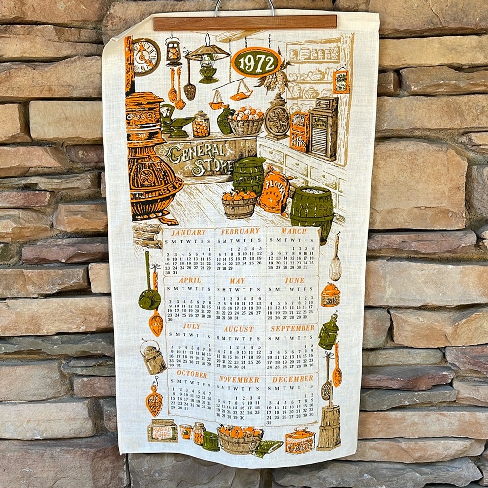 Vintage 1972 General Store Tea Towel Calendar Fall Colors MCM